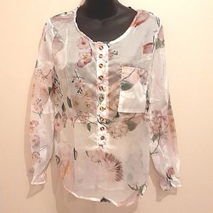 3 for $25- Butterfly & Rose Blouse, Size Small